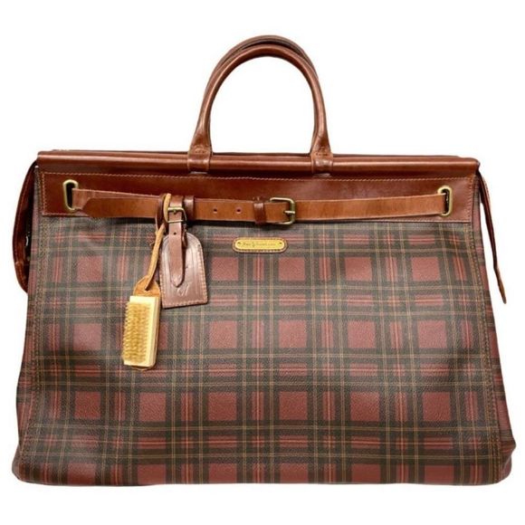Ralph Lauren Handbags - RALPH LAUREN Tartan Plaid Brown Plaid Doctor Tote Bag Boston Weekend Suitcase